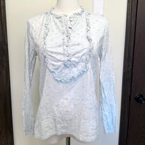 J. Crew Soft Blue Ruffle Button Down Long Sleeve Blouse